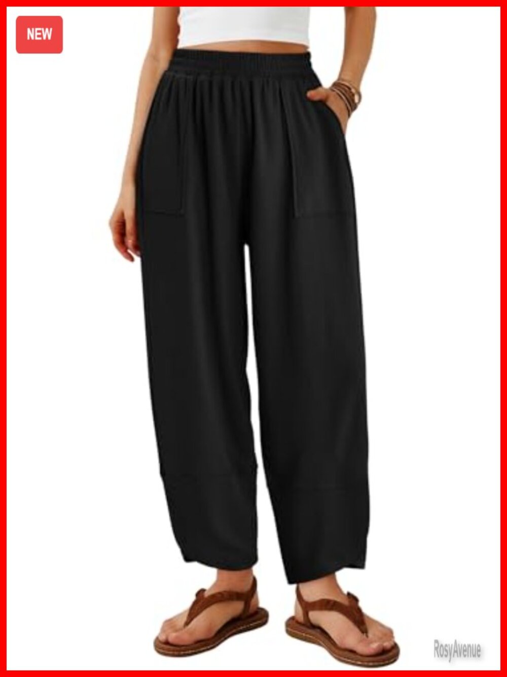 Wide Leg Palazzo Harem Pants Cotton Polyester Elastic Waist with Pockets